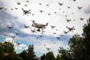Maris-Tech depicts a drone swarm when discussing drone technology trends.