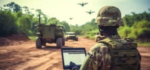 Maris-Tech portrays a soldier using low latency technology in war operations.