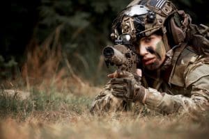 Maris-Tech portrays a soldier getting ready to shoot using next generation artificial intelligence.