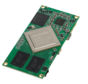 A green circuit board with multiple black chips and a central silver chip labeled "Rockchip RK3588," designed for advanced tech like Uranus Drones.