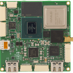 A green printed circuit board with multiple integrated circuits, connectors, ports, and a prominent gray HALIO chip at the top right.