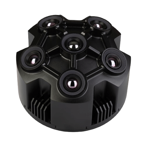 A black, dome-shaped thermal observation module with six camera lenses arranged across its upper surface, designed for situational awareness.