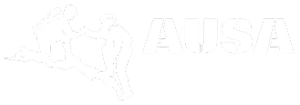 Silhouette of two people wrestling next to the letters “AUSA” on a white background.