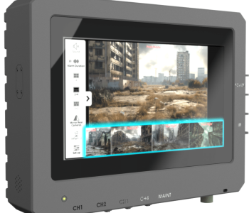 A rugged Diamond Ultra display screen shows surveillance footage of a deserted, dilapidated urban area. The interface includes control buttons labeled CH1 to CH4 and MAINT.